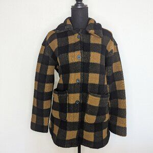 Lee Women's Fleece Button Down‎ Long Sleeve Chore Jacket Orange Black
